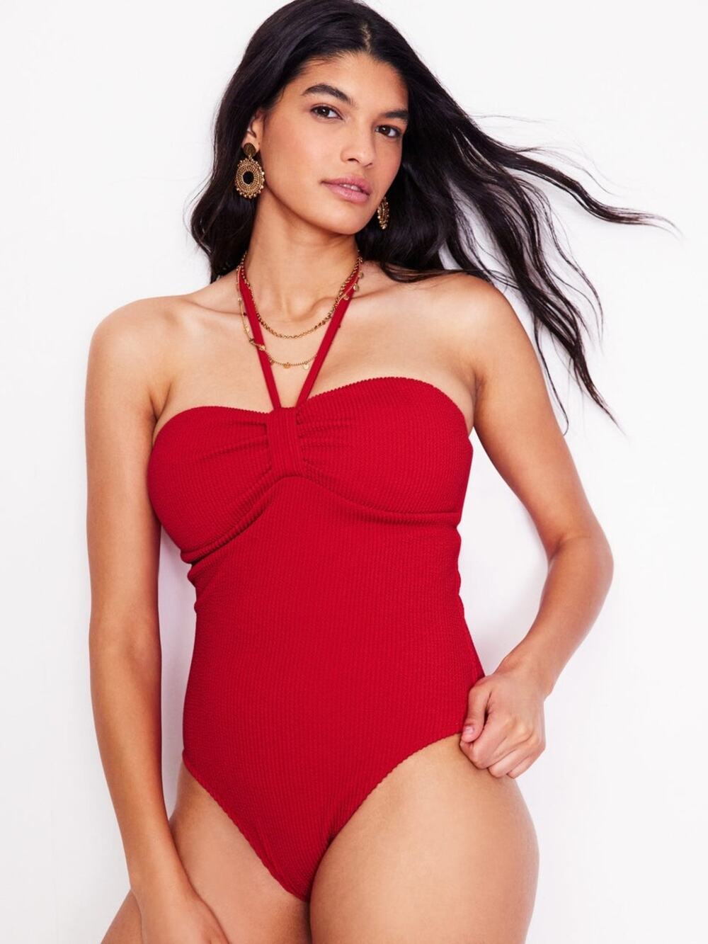 Boden Crinkle Texture Tulip Red Halter One Piece Swimsuit Size 6